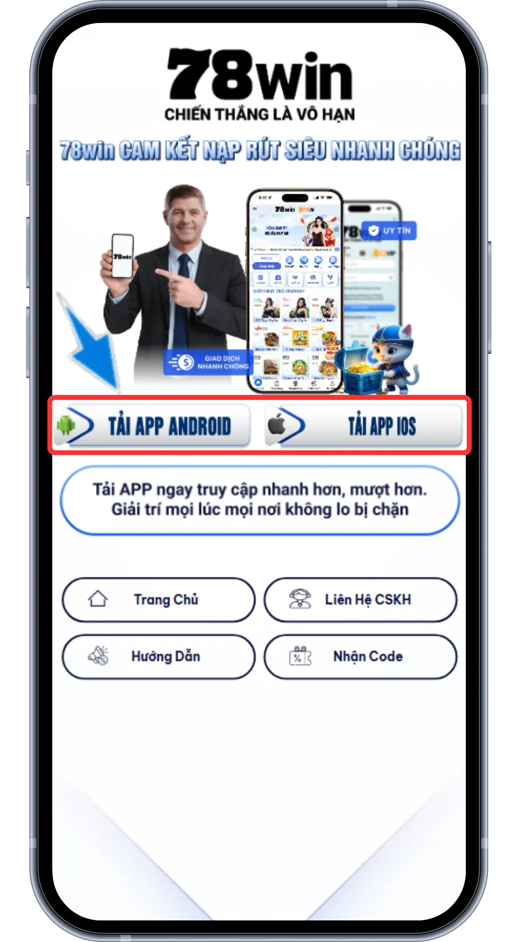 Bước 3 : Chọn Tải APP mới nhất theo ứng dụng điện thoại của quý khách